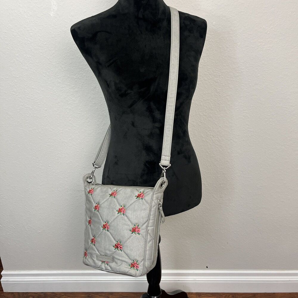 Vera Bradley Carson Hobo Crossbody in Denim Gray Shoulder Bag Purse Embroidered